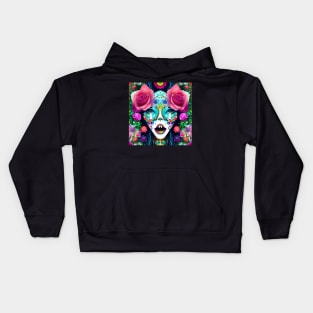 Day of the Dead Inspired Painted Woman Face with Flowers Kids Hoodie